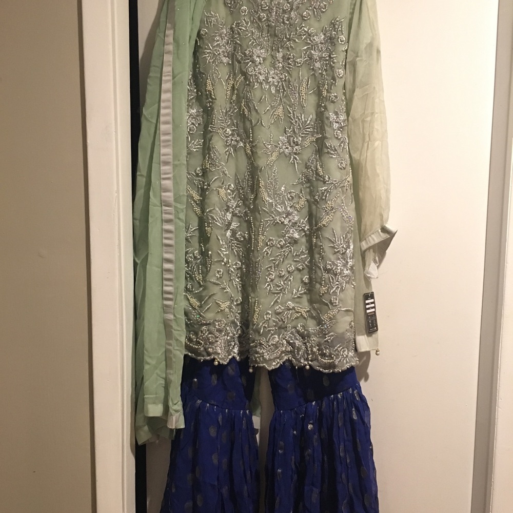 NEW mint dress with blue sharara gharara pakistani